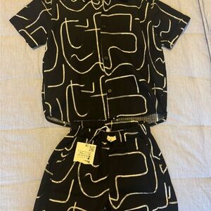 Chic Black and White Graphic Two-Piece Set